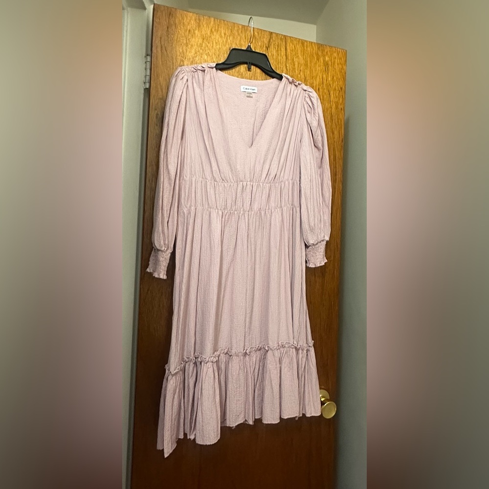 Calvin Klein Purple Ruffled Tiered Midi Dress